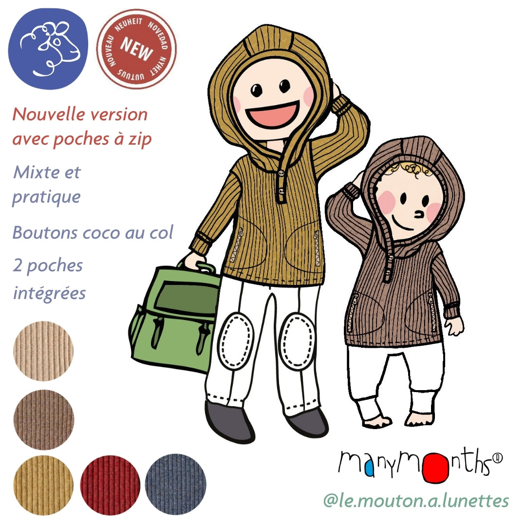 Hoodie Henley ManyMonths - Sweat à capuche en mérinos enfant avec poches à zip – PREVENTE 2026/27