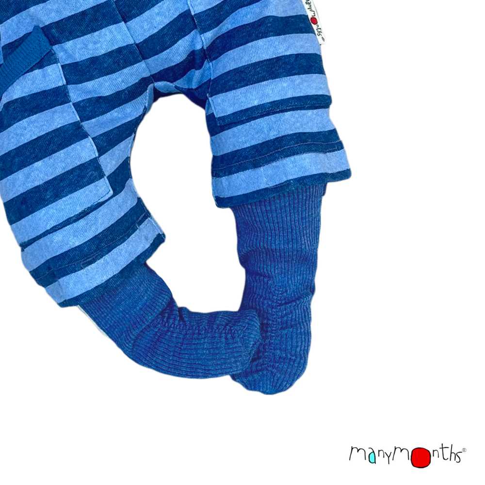 chaussons de portage bébé en laine mérinos baby booties manymonths évolutive bleu classic blue