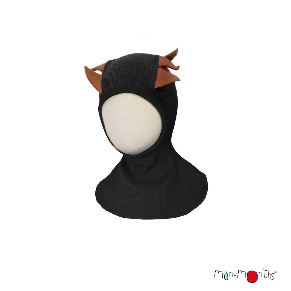 ManyMonths Cagoule enfant dino dinosaure laine merinos Dino Hood noir foggy black