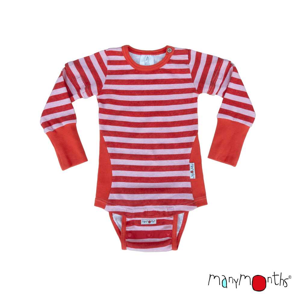 body bébé évolutif chanvre coton bio ManyMonths ECO Hempies mixte rayures rouge fraise strawberry delight stripe