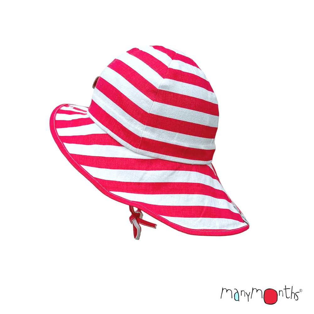 ManyMonths Summer Hat chapeau ete soleil ORIGINAL en chanvre et coton bio évolutif pour bébé et enfant rayures rouge fraise beach stripes