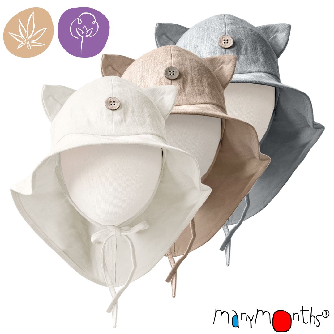 chapeau oreilles de chat manyMonths pour enfant chapeau de soleil en chanvre et coton bio