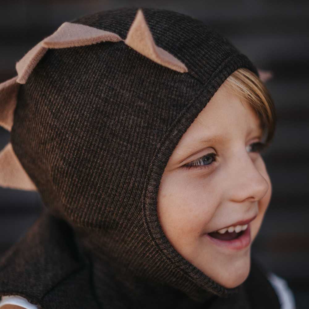 cagoule dino en laine pour enfant manymonths