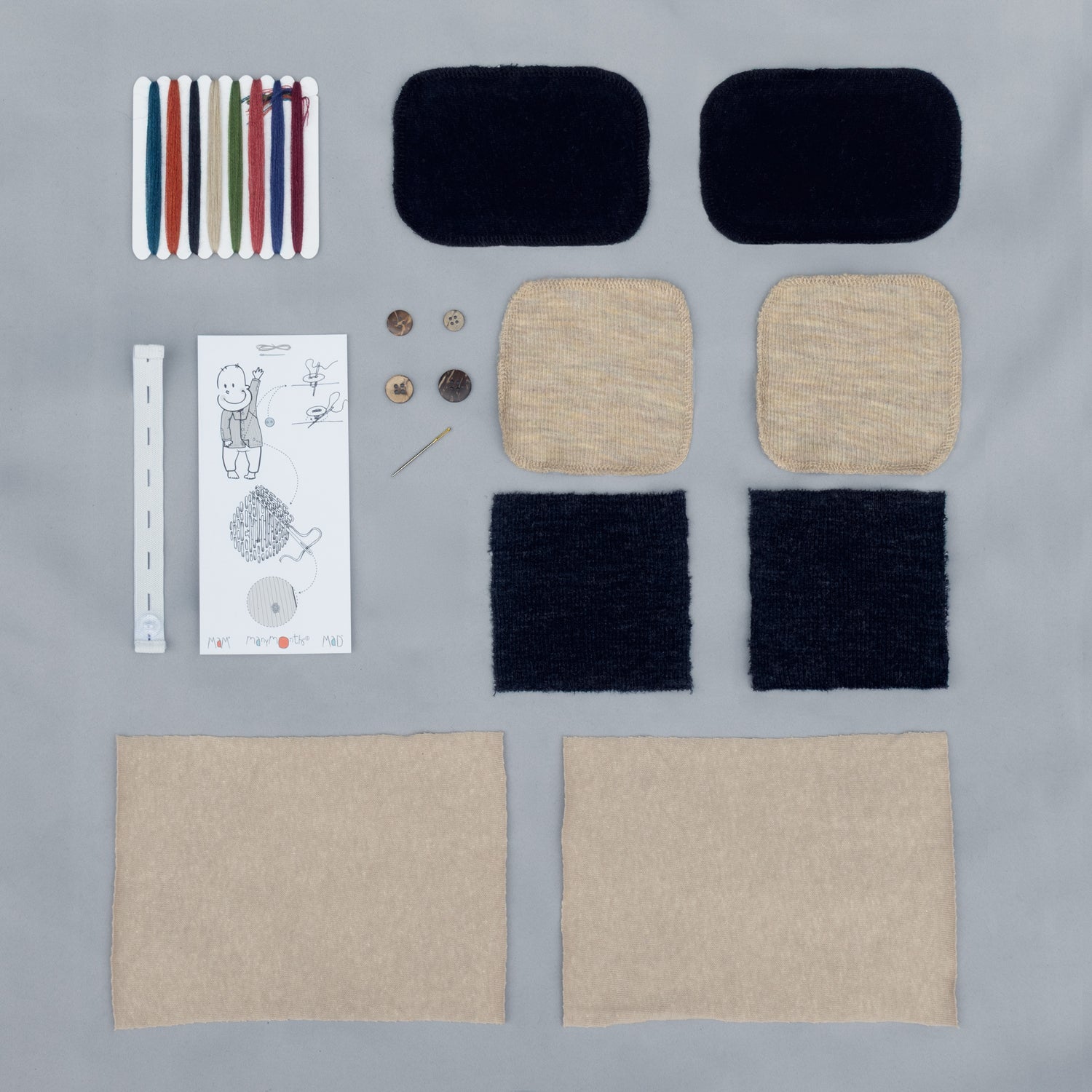 Kit de réparation pour vêtements ManyMonths laine mérinos et chanvre – Coloris 2025/26