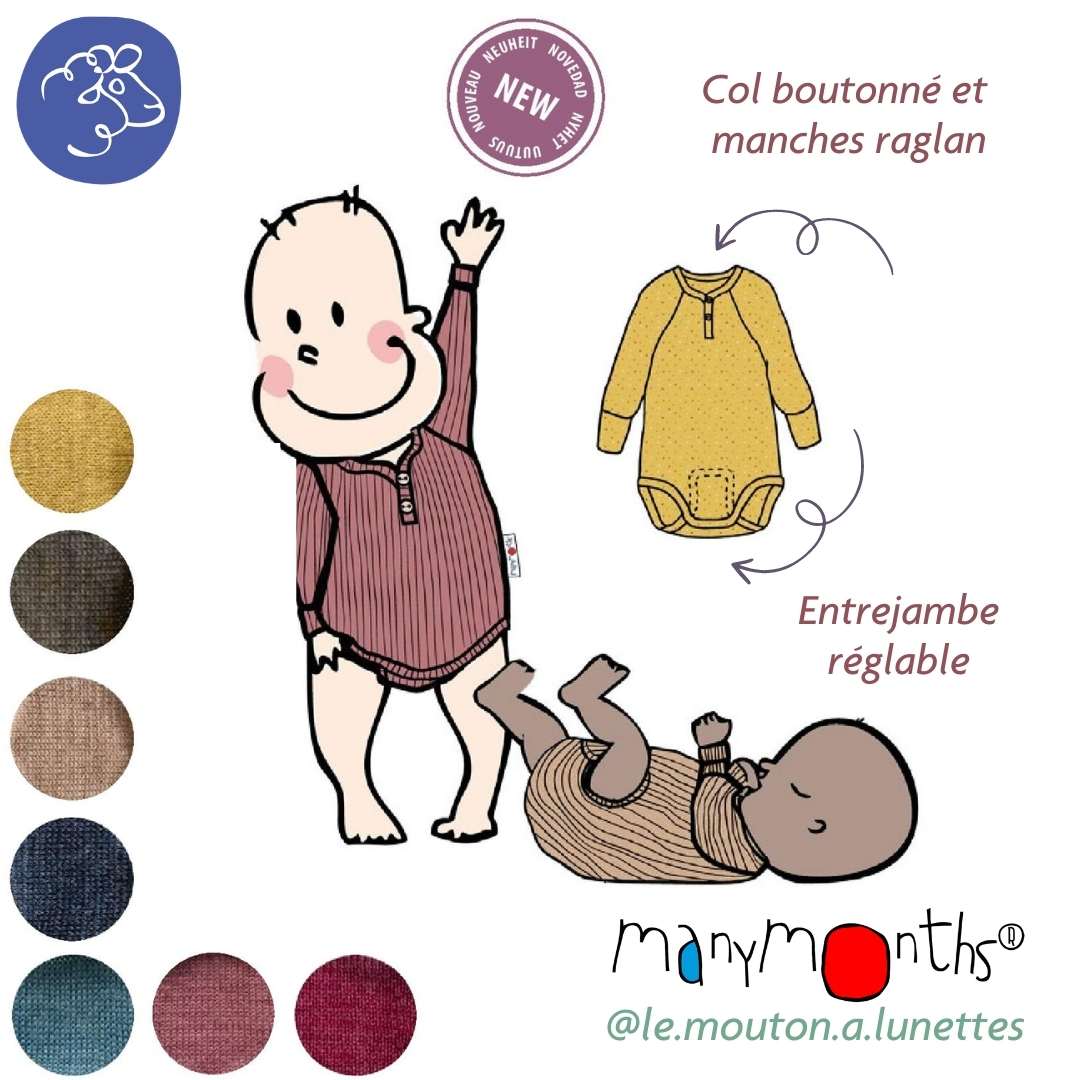 Body raglan manymonths laine mérinos bébé