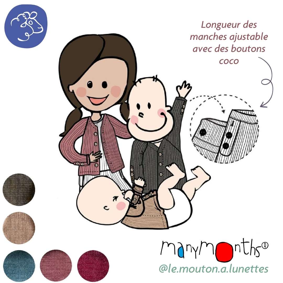 Cardigan manymonths laine mérinos avec manches ajustables