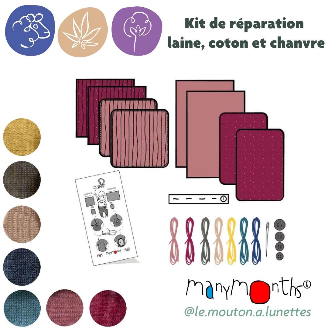 kit de réparation ManyMonths laine mérinos chanvre couleurs 2024