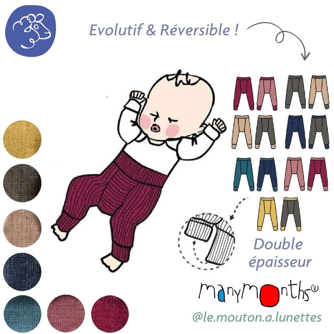 Longies ManyMonths pantalon bébé laine mérinos réversible bicolore