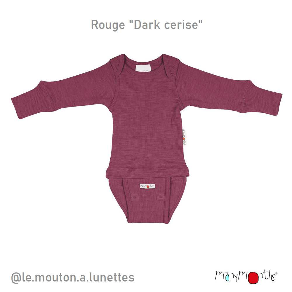Body bébé évolutif en laine mérinos Manymonths rouge dark cerise
