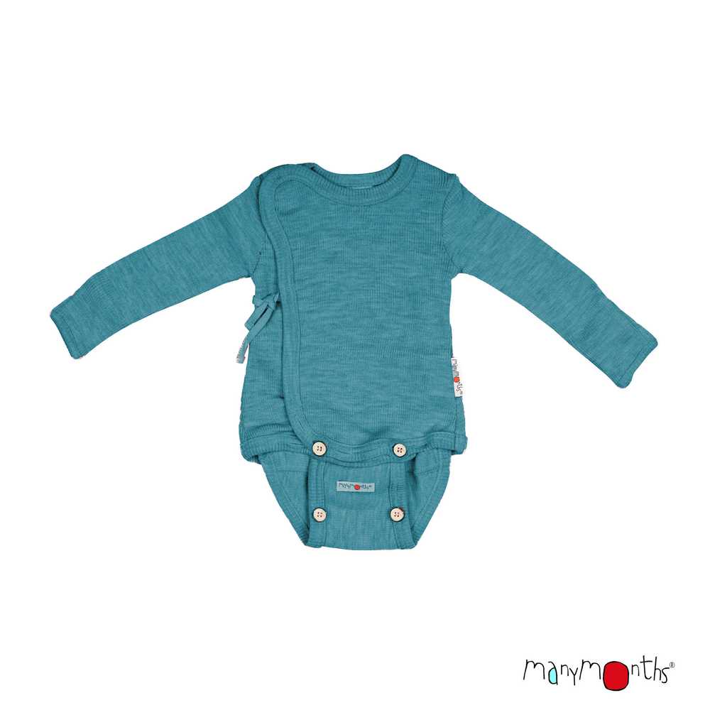 Body kimono évolutif en laine mérinos Manymonths bleu sea grotto