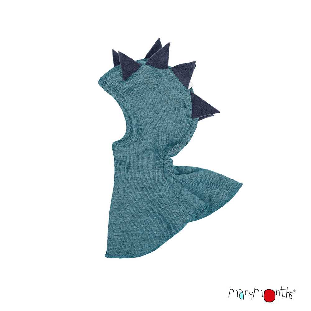 cagoule dino en laine pour enfant manymonths bleu sea grotto
