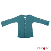 cardigan manymonths évolutif en laine mérinos enfant bleu sea grotto