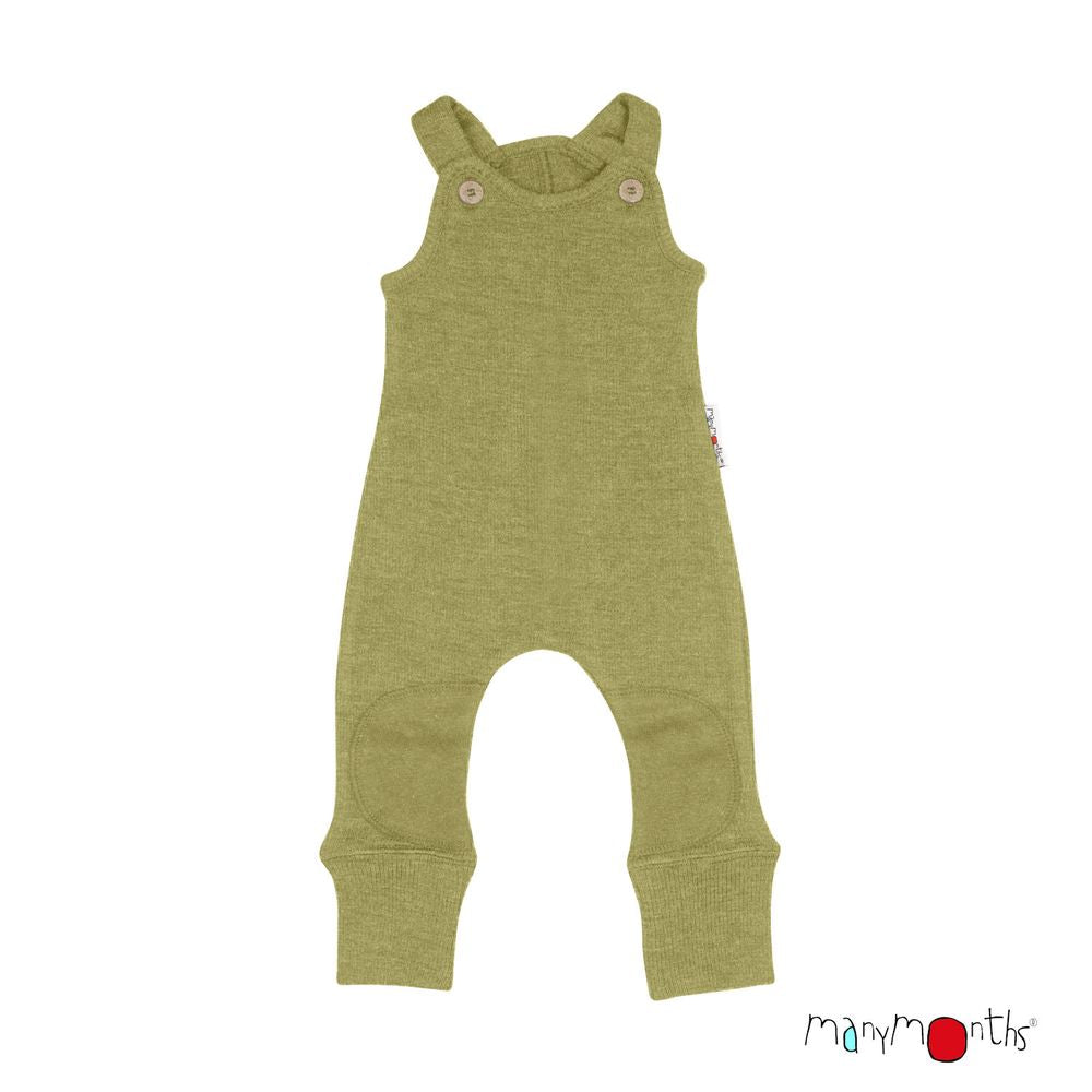 ManyMonths salopette laine merinos bebe vert romper playsuit peapuree