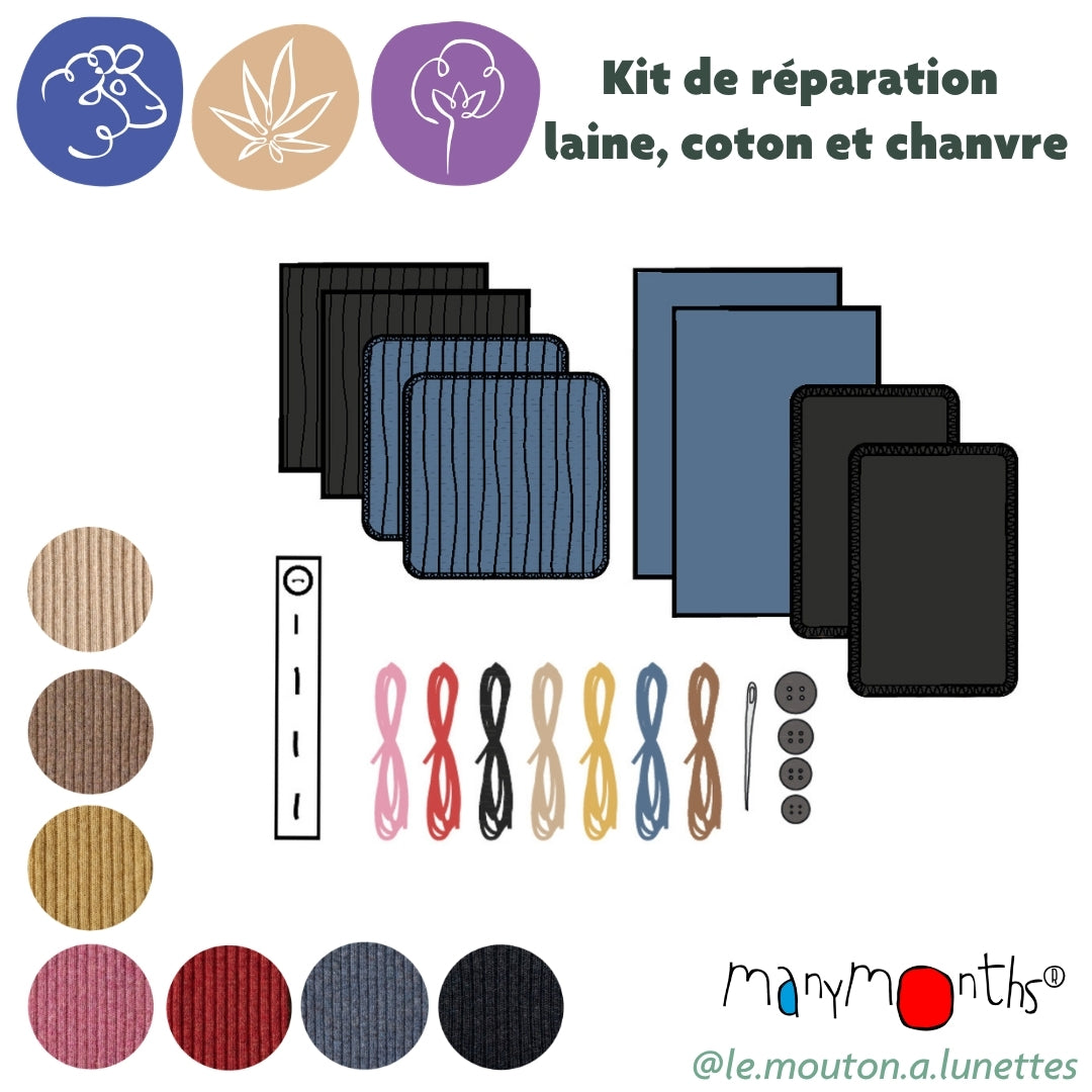 Kit de réparation pour vêtements ManyMonths laine mérinos et chanvre – PRECOMMANDE 2026/27