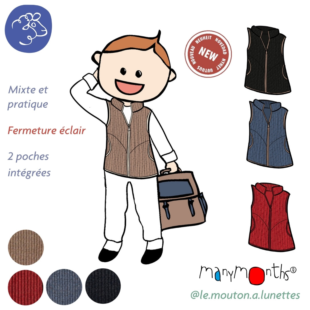 Gilet sans manches en laine mérinos avec poches et zip - Nouveauté ManyMonths – PREVENTE 2026/27