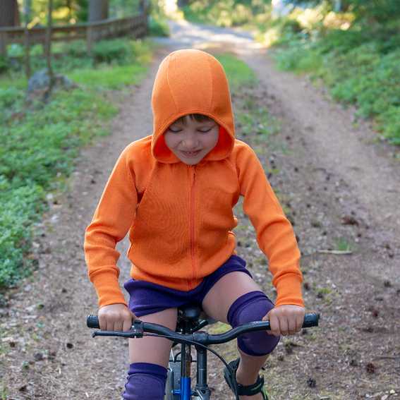 cardigan zip et capuche enfant en laine mérinos manymonths orange