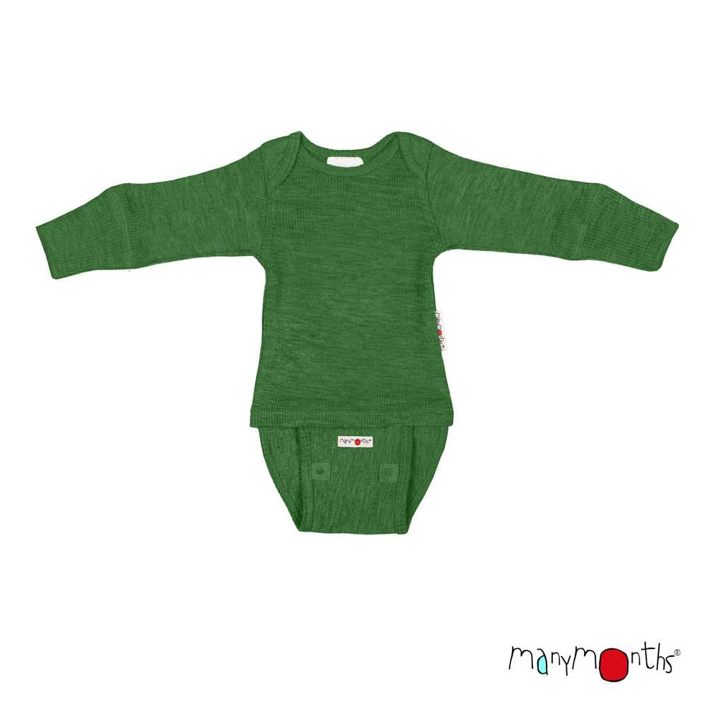 Body bébé évolutif en laine mérinos Manymonths body shirt vert forest floor green