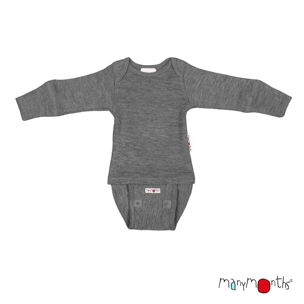 Body bébé évolutif en laine mérinos Manymonths body shirt gris elephant grey