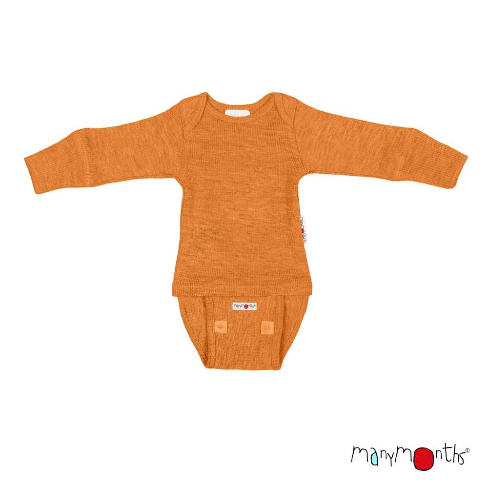 Body bébé évolutif en laine mérinos Manymonths body shirt orange tangerine marmalade