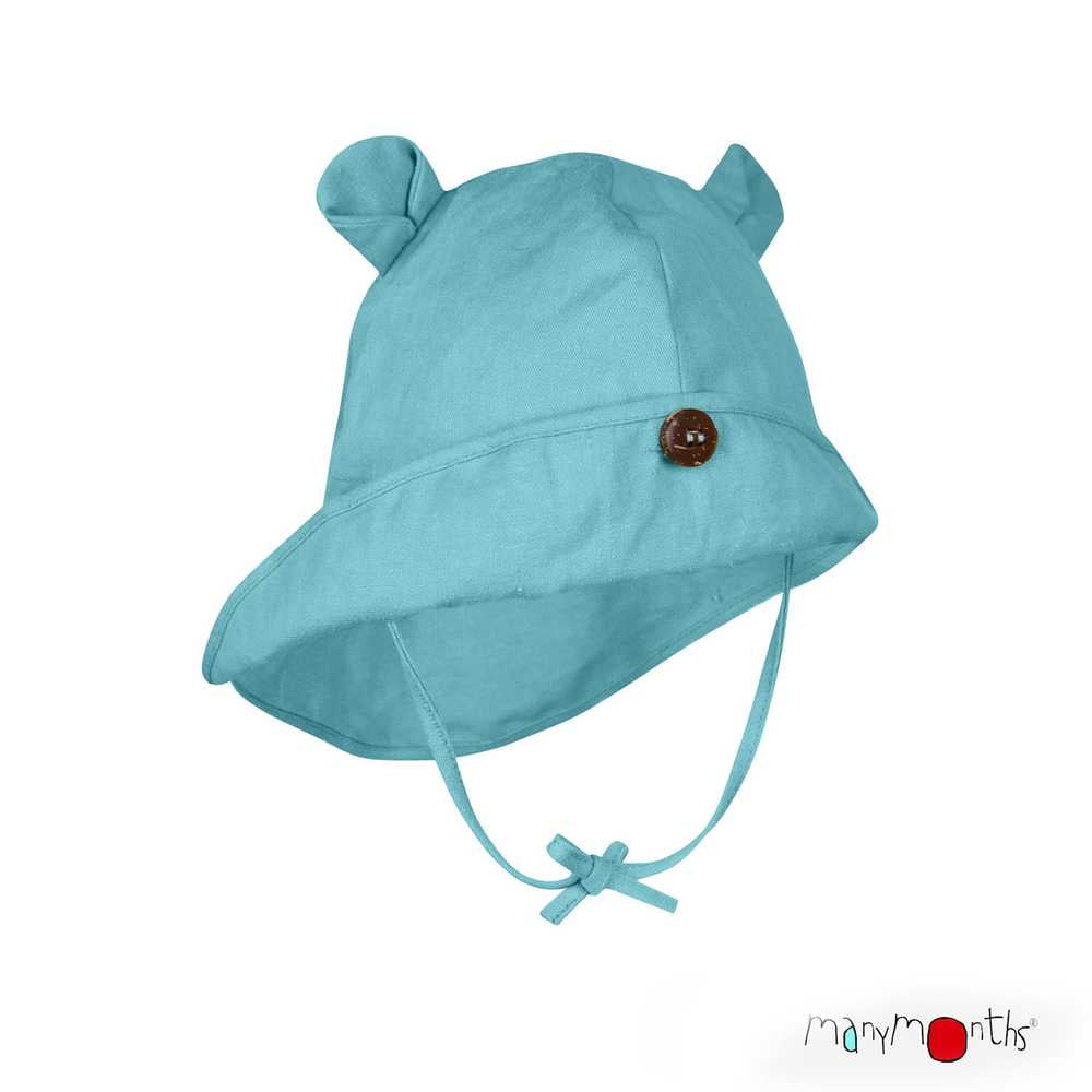 ManyMonths chapeau bébé évolutif pour le soleil en chanvre coton bio avec oreilles ourson Angel turquoise