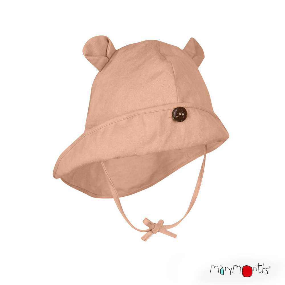 ManyMonths chapeau bébé évolutif pour le soleil en chanvre coton bio avec oreilles ourson beige orangé apricot cheese