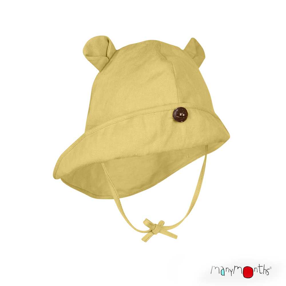 ManyMonths chapeau bébé évolutif pour le soleil en chanvre coton bio avec oreilles ourson jaune citron curd