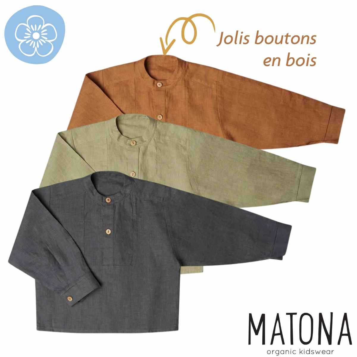 Chemise légère en lin col boutonné "Otis" - Matona