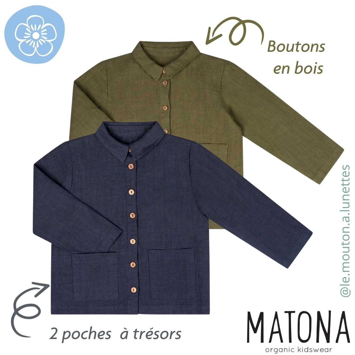 chemise en lin enfant matona boutons bois