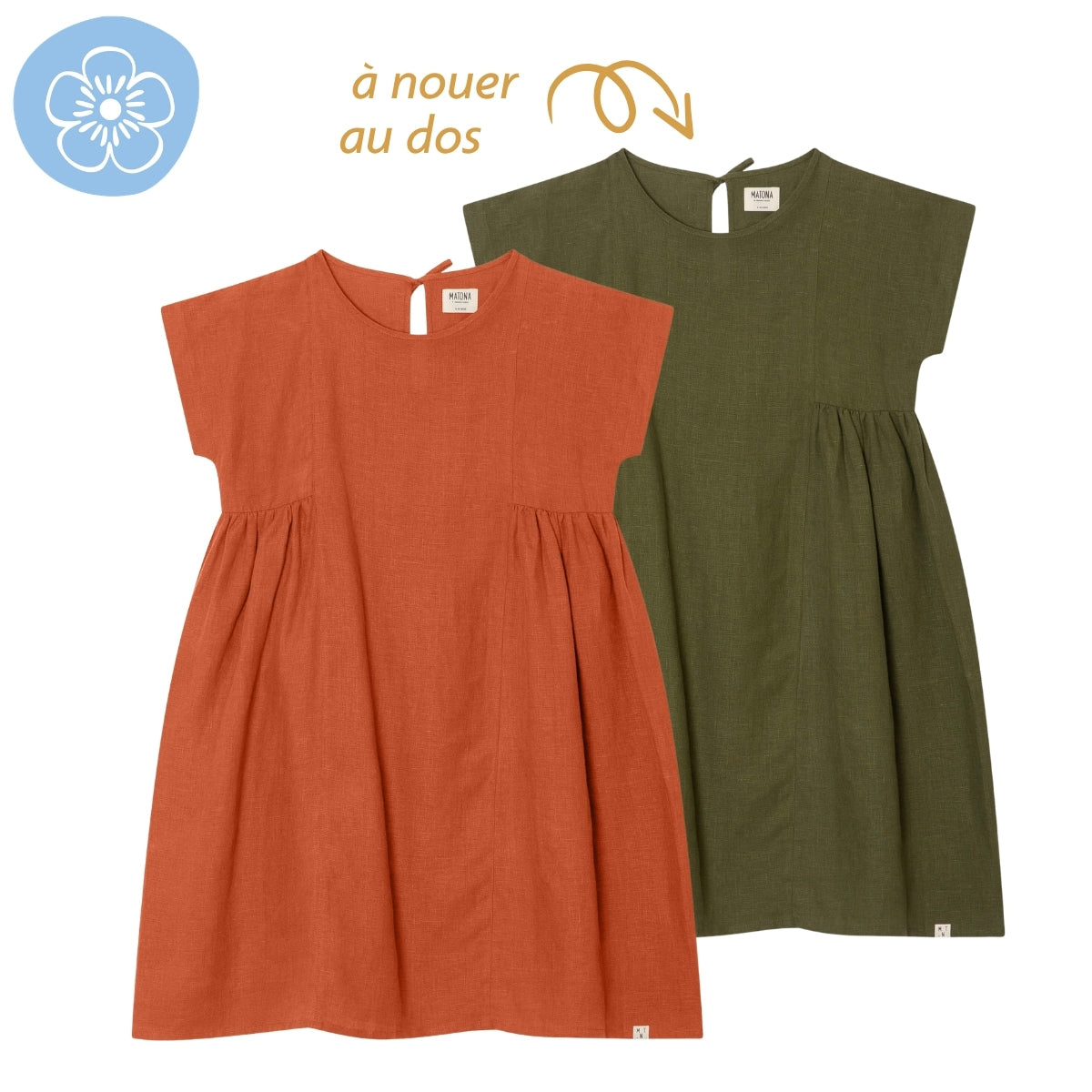 Robe en lin enfant manches courtes oversize "Boxy Dress" - Matona