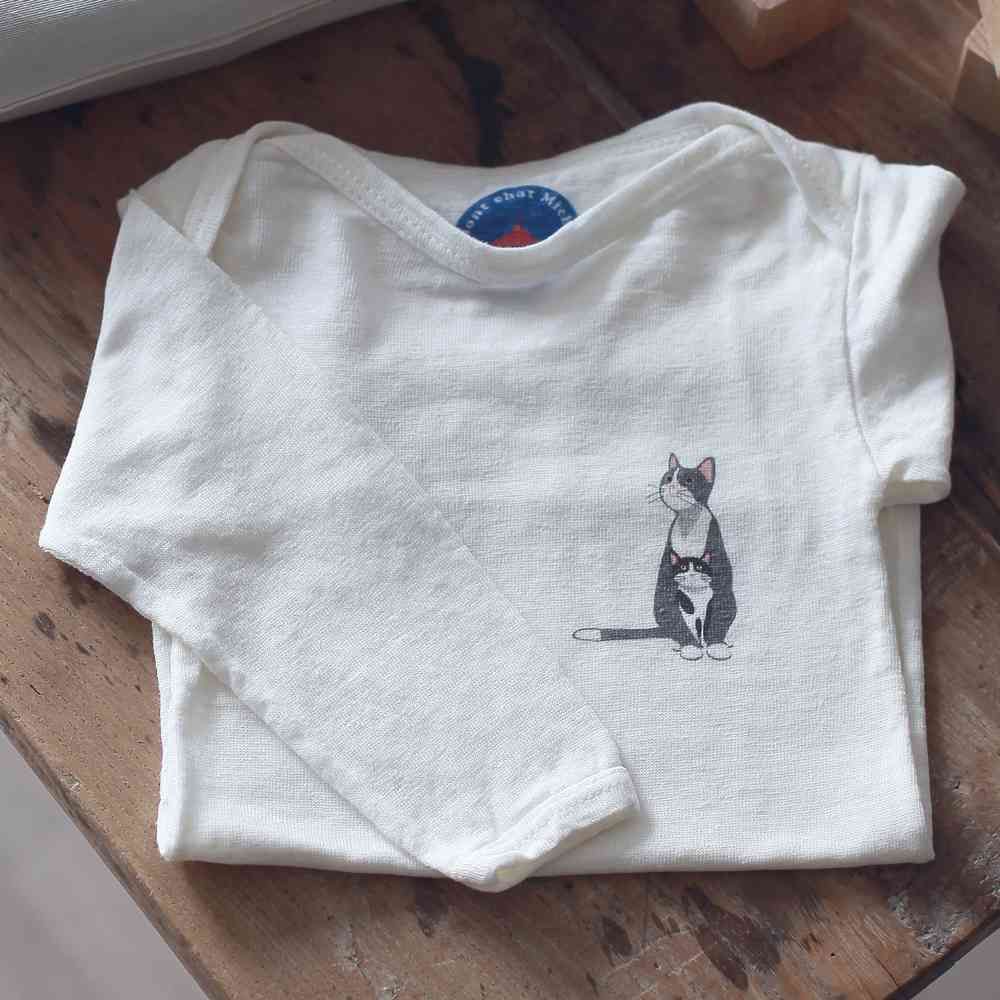 body en lin pour bébé Mont Chat Michel motif chat