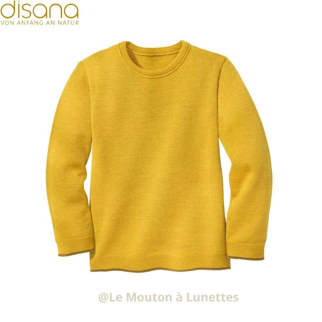 Pull tricoté en laine bouillie- Disana-jaune curry