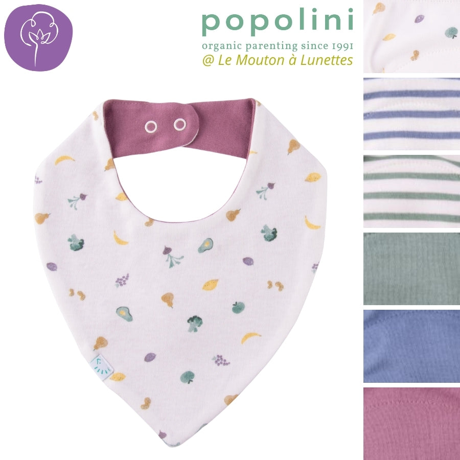Bavoir bandana réversible en coton bio - POPOLINI