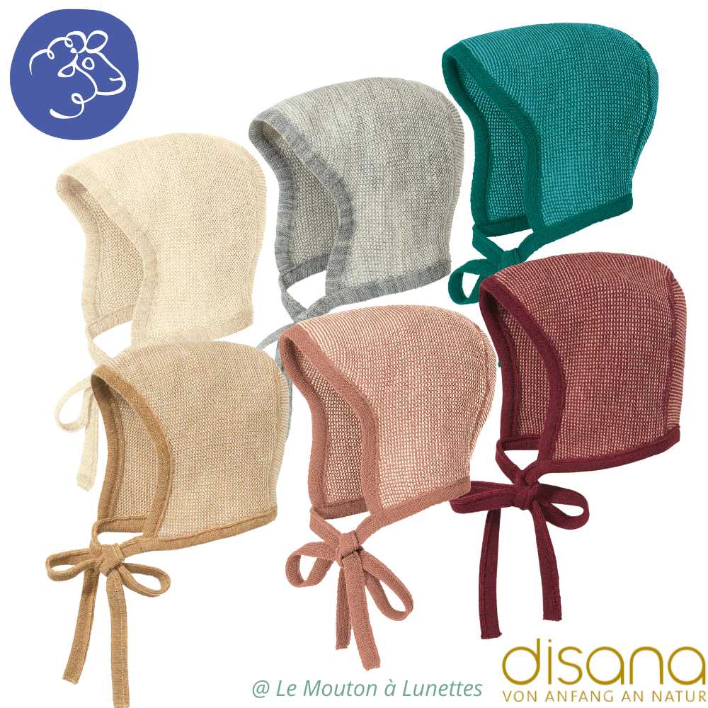 bonnet béguin bébé en tricot disana laine mérinos