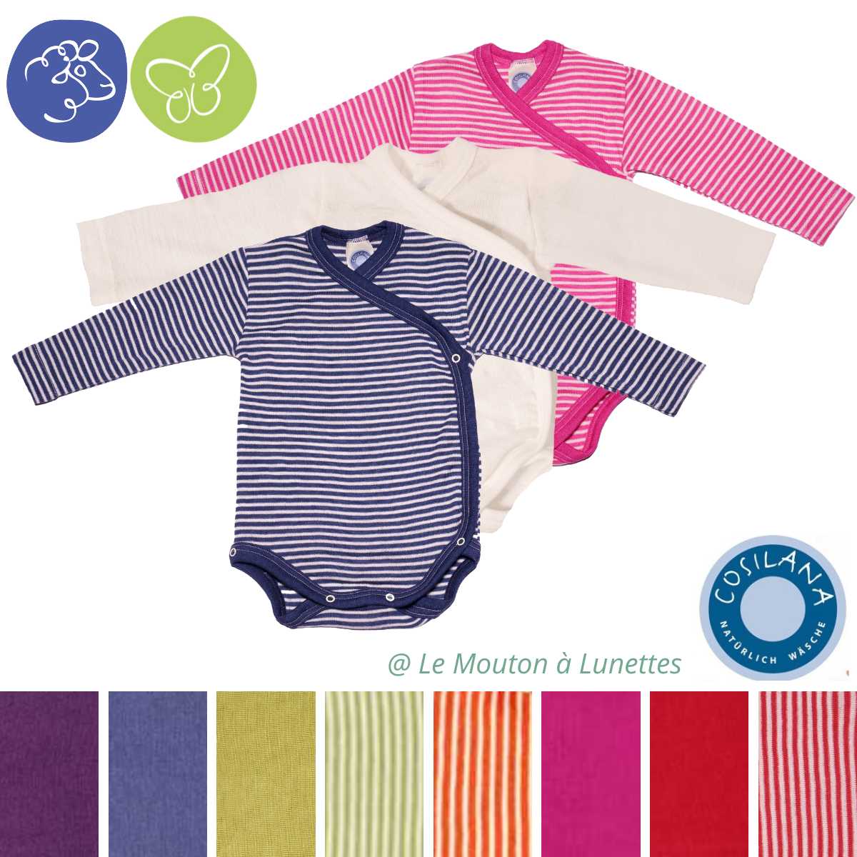 body bébé naissance croisé kimono en laine mérinos et soie cosilana bio