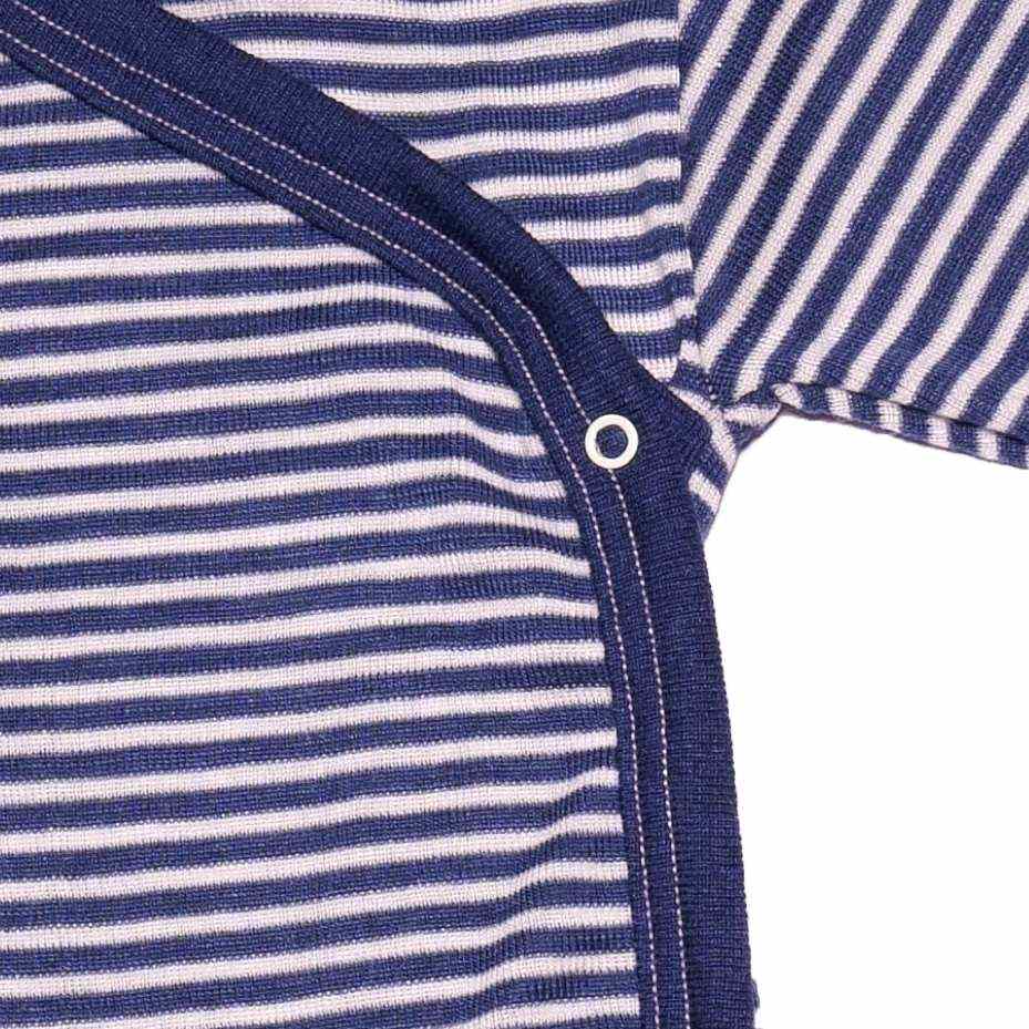 Body croisé en laine mérinos bio et soie cosilana rayé marine