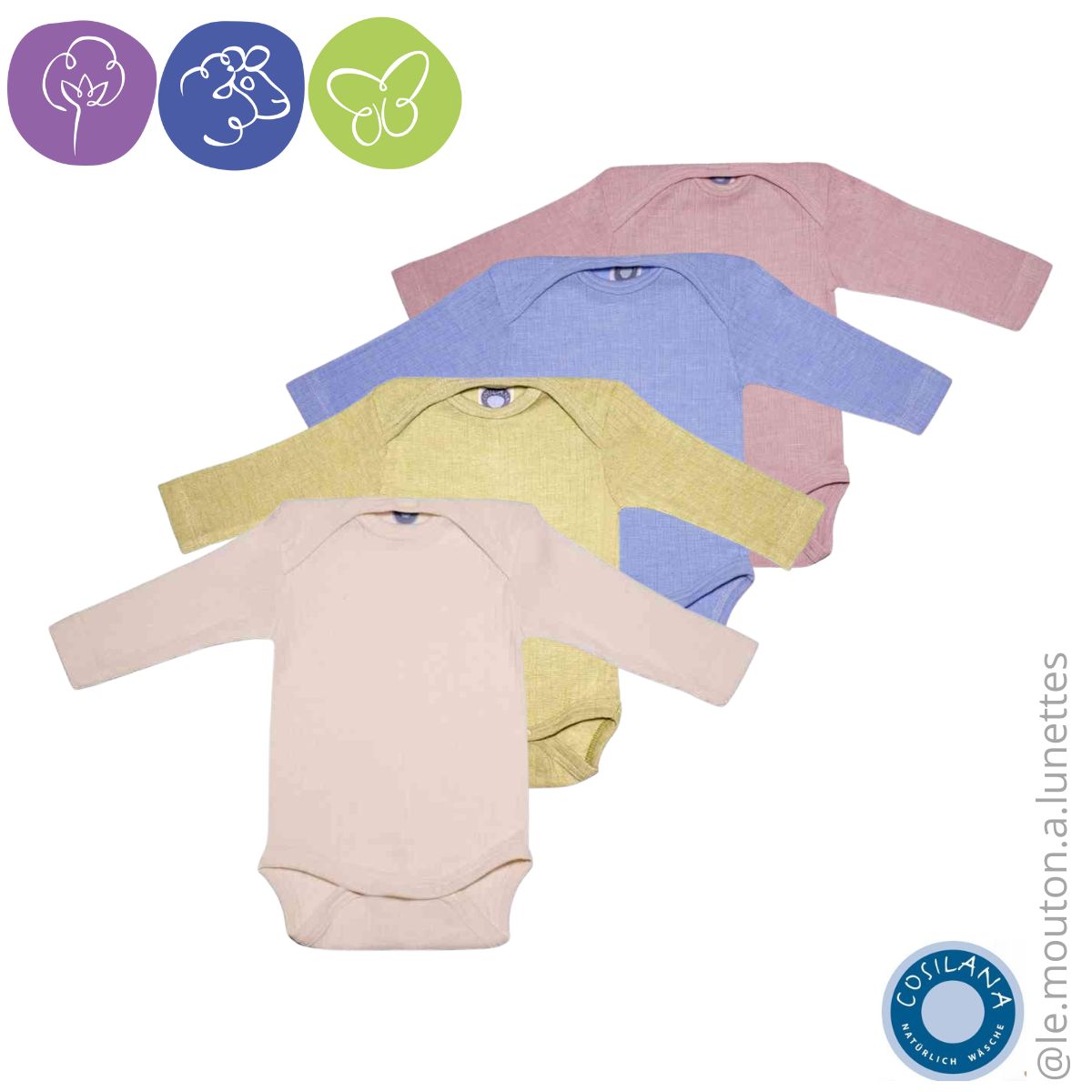 Body cosilana coton bio laine mérinos soie manches longues