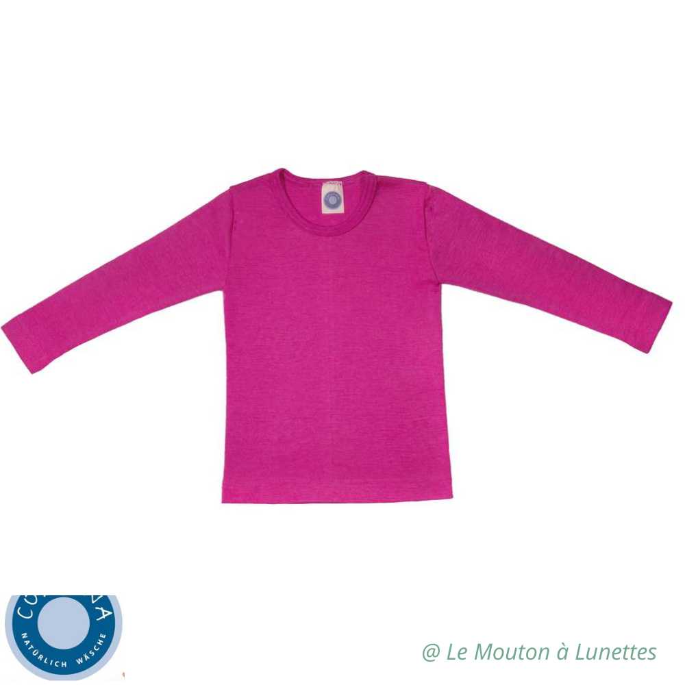 haut manches longues enfant engel natur - tricot laine mérinos et soie bio rose