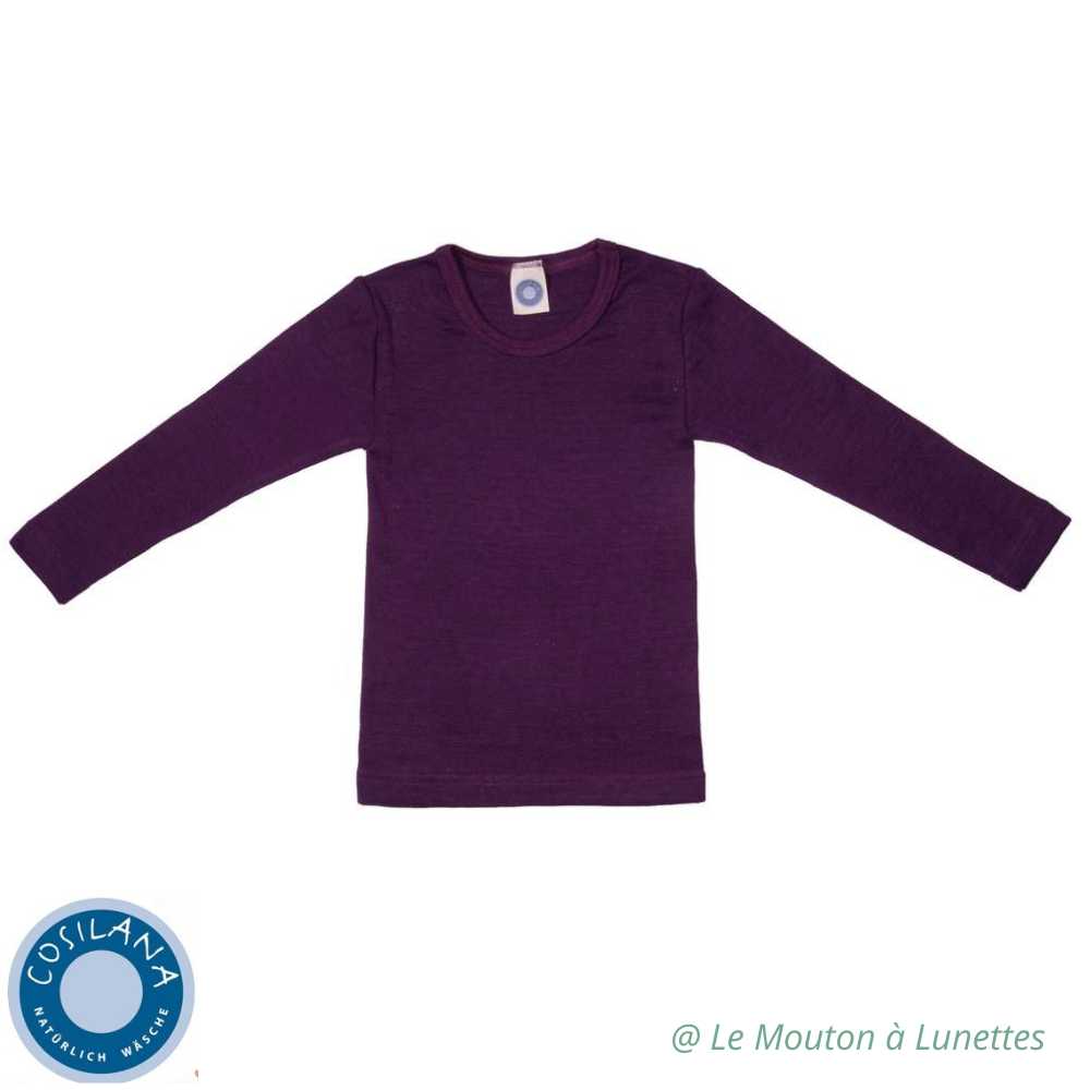 haut manches longues enfant engel natur - tricot laine mérinos et soie bio prune violet