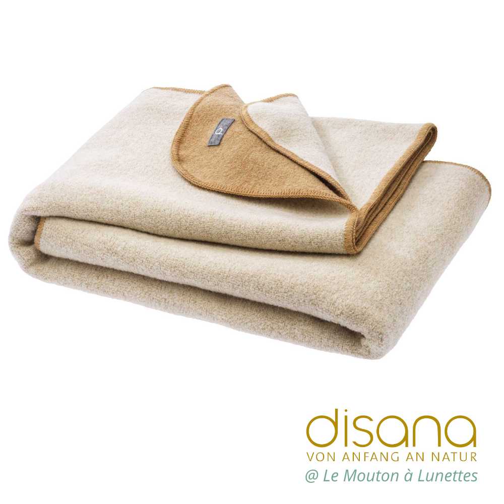 Couverture double-face Disana en laine bouillie bio caramel écru