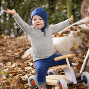 pullover bébé laine mérinos tricot bio disana gris clair sarouel marine