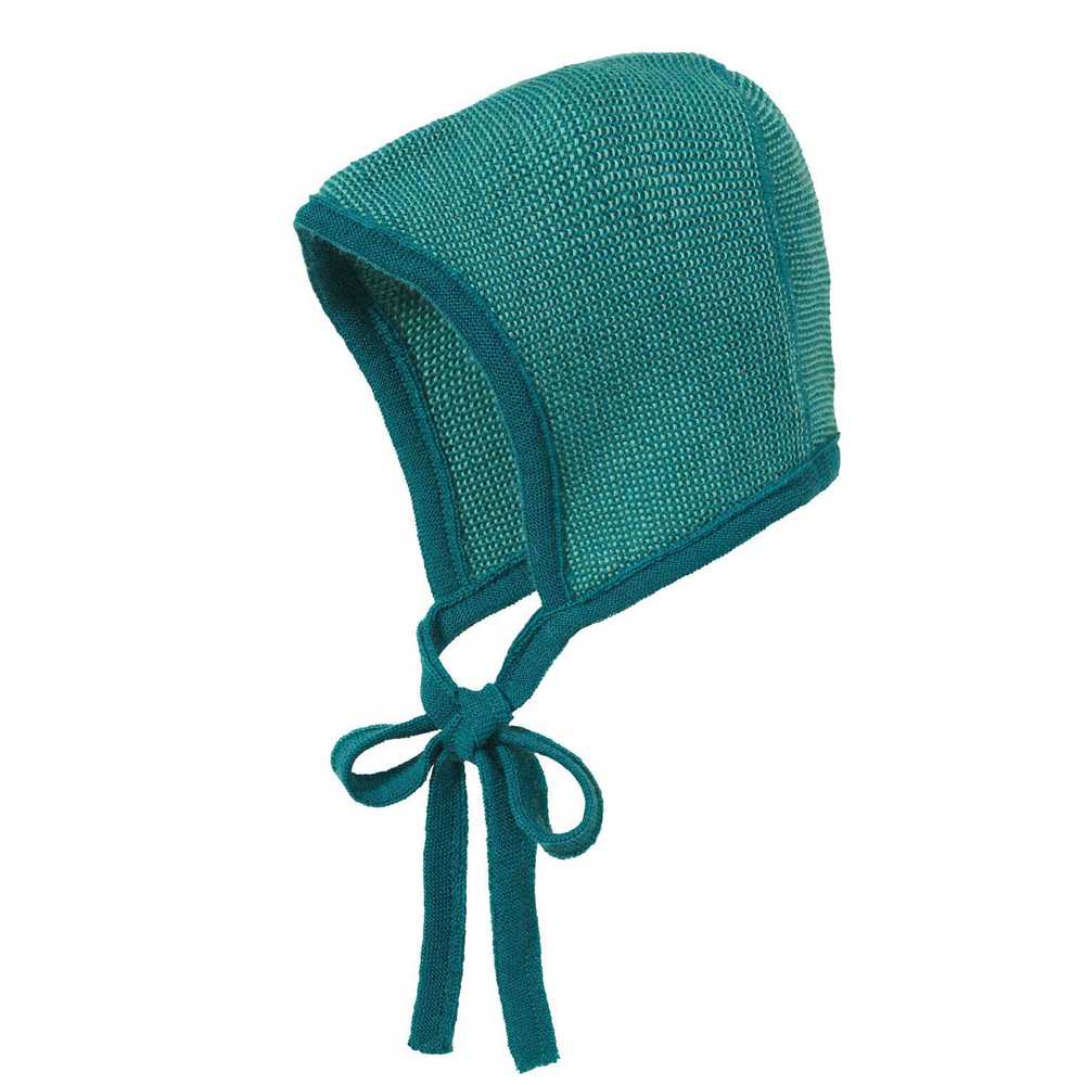 Bonnet bébé disana béguin en tricot de laine mérinos bio nouveau né pacific menthe