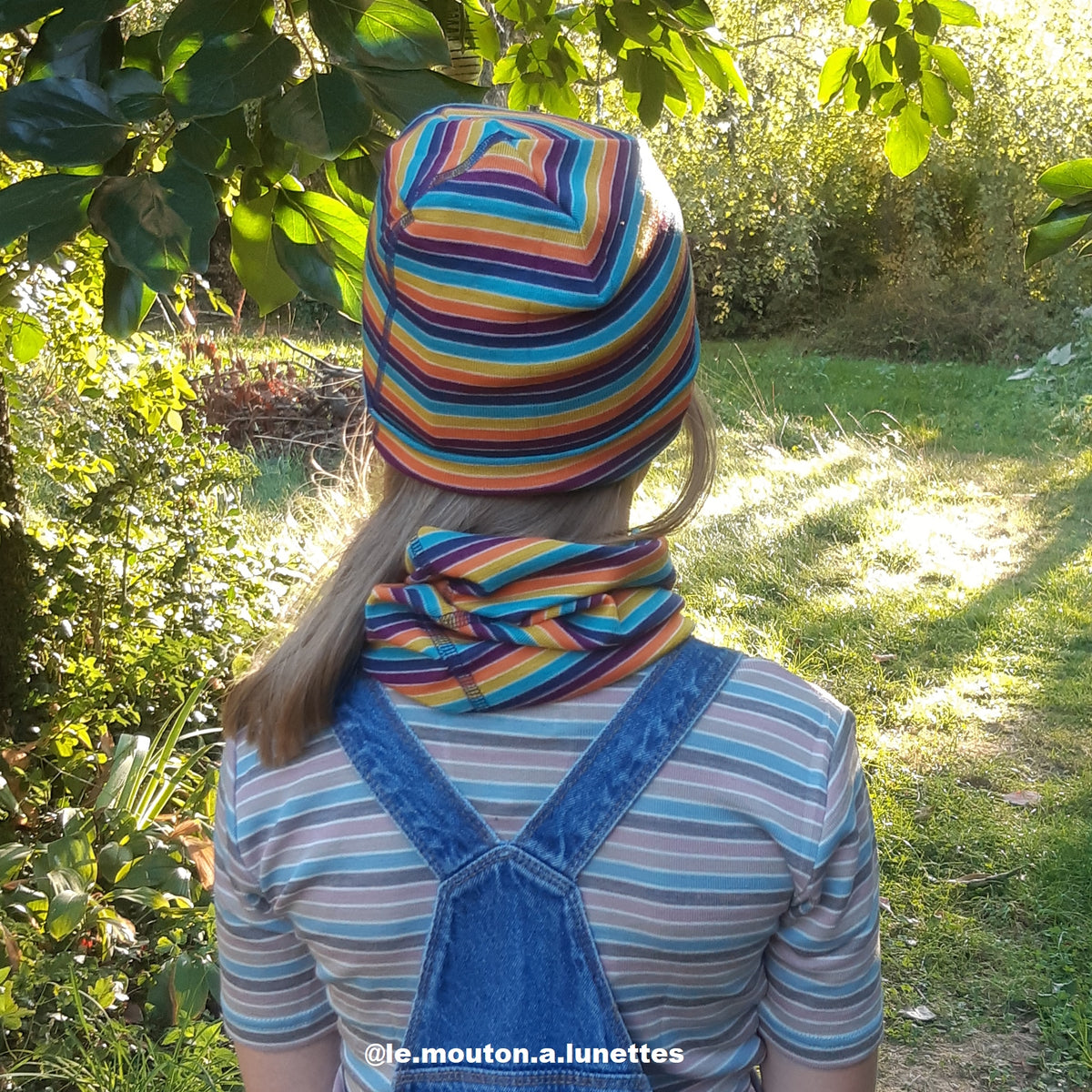 Snood en laine mérinos Bio et soie naturelle - tour de cou à rayures multicolores Engel Natur