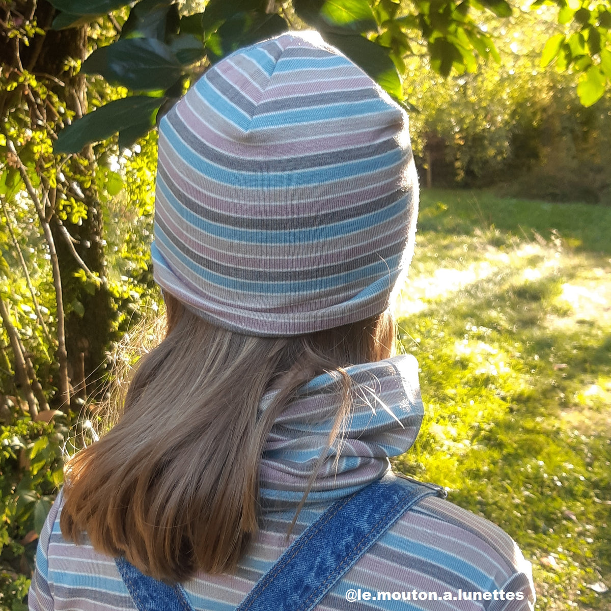 Bonnet fin en laine et soie à rayures multicolores - Mérinos bio Engel Natur