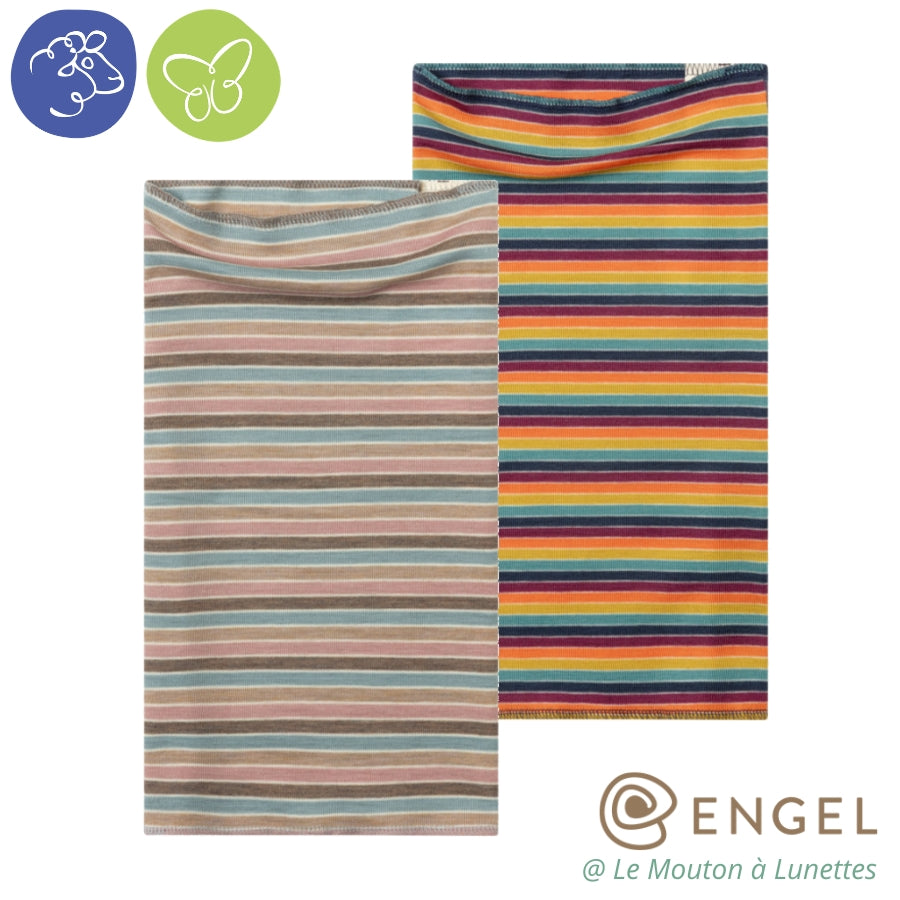 Snood en laine mérinos Bio et soie naturelle - tour de cou à rayures multicolores Engel Natur