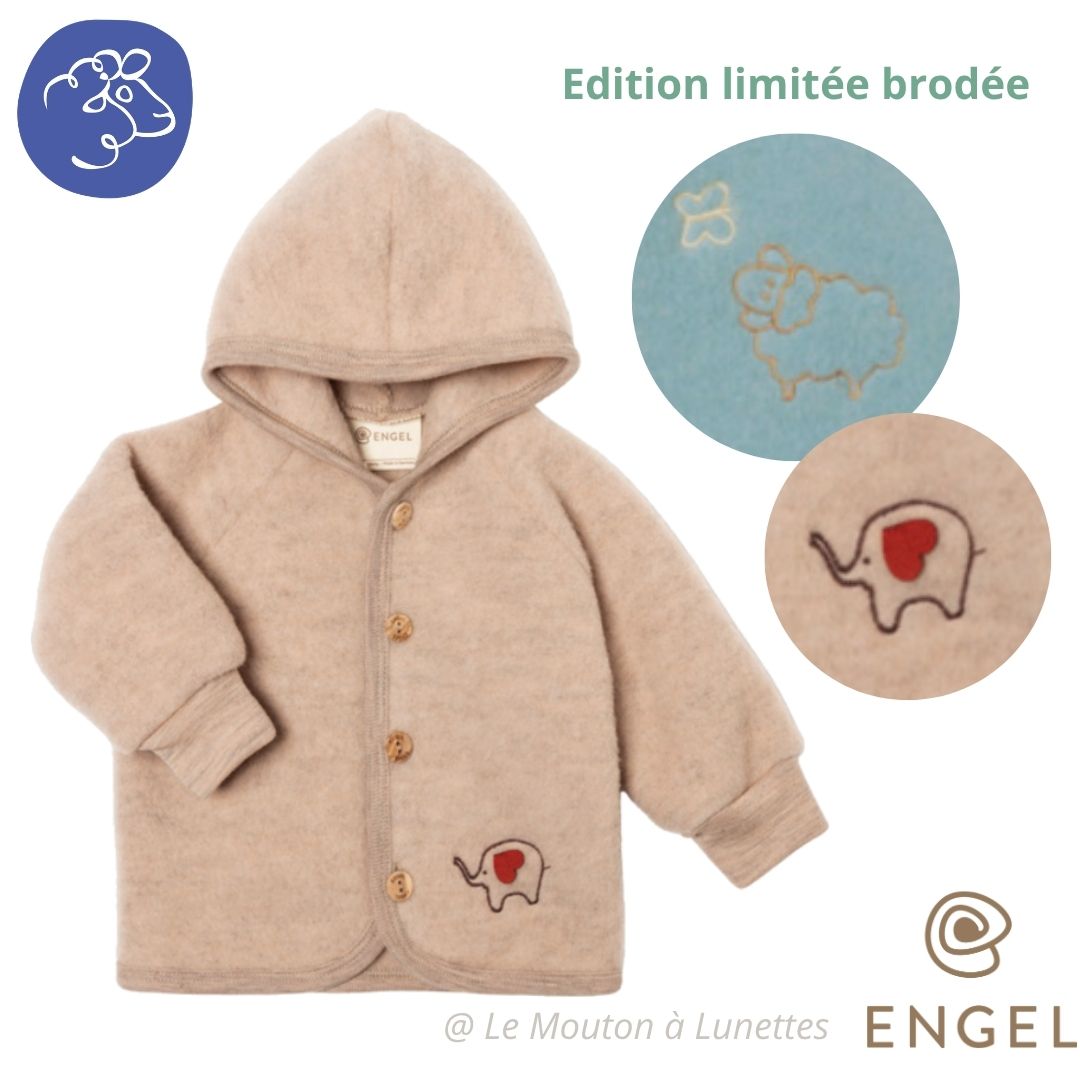 Veste en polaire de laine naturelle Bio avec Broderie et Boutons en bois - ENGEL NATUR Série limitée