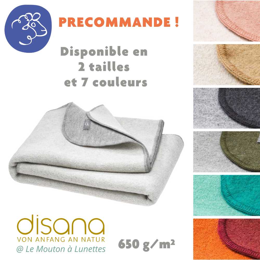 précommande Couverture double-face Disana en laine bouillie bio Grande couverture hiver en laine Disana living nouvelles couleurs 2024