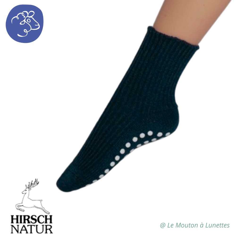 chaussons chaussettes antidérapantes adulte en laine bio hirsch