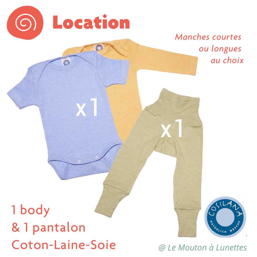 ensemble bébé layette coton bio laine mérinos soie cosilana location body et pantalon bébé le mouton à lunettes