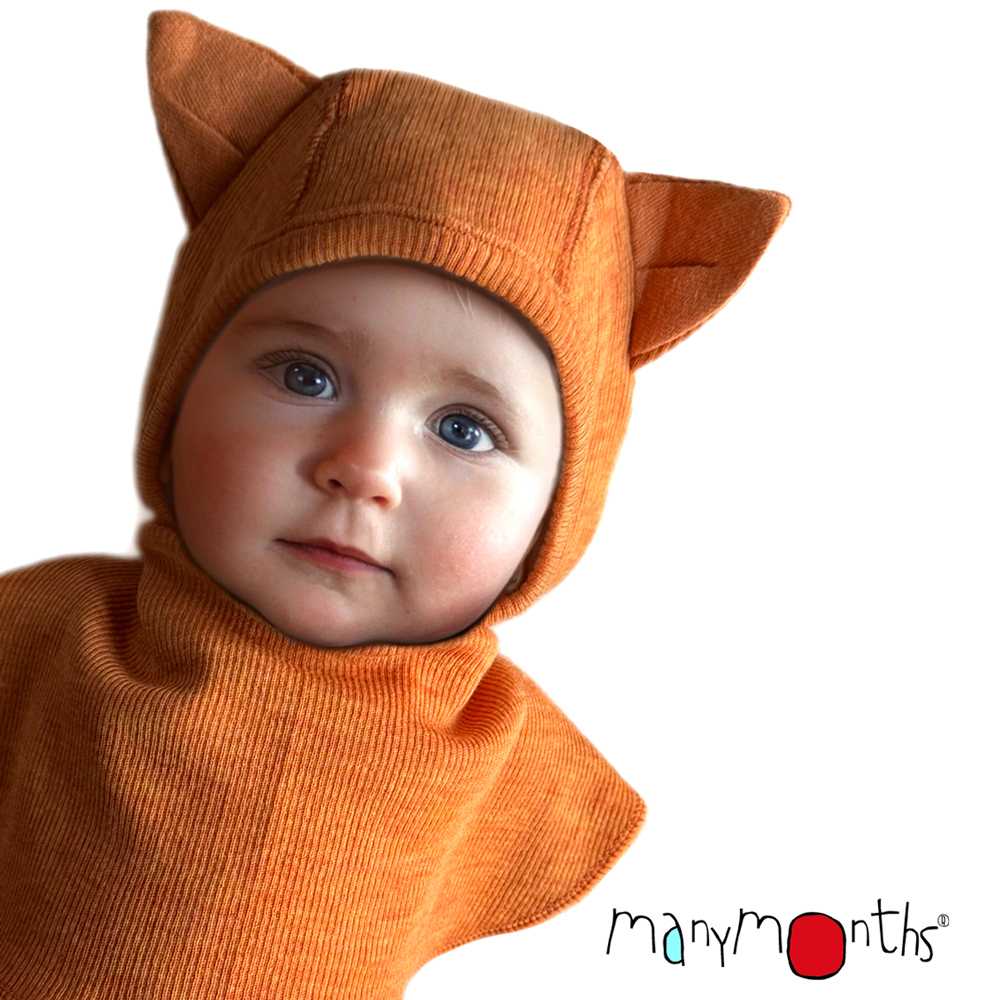 cagoule oreilles chat manymonths laine mérinos enfant orange tangerine marmalade