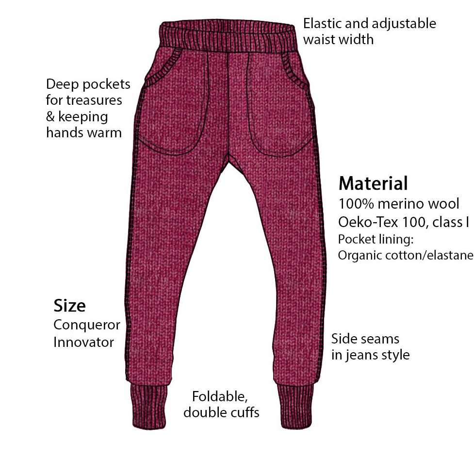 pantalon joggers enfant evolutif manymonths en laine mérinos mixte rouge